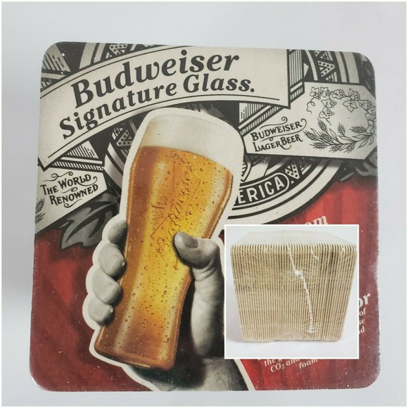 (50) Budweiser Signature Glass 4.25" Square Cardboard Coasters Restaurant Bar - Picture 1 of 6